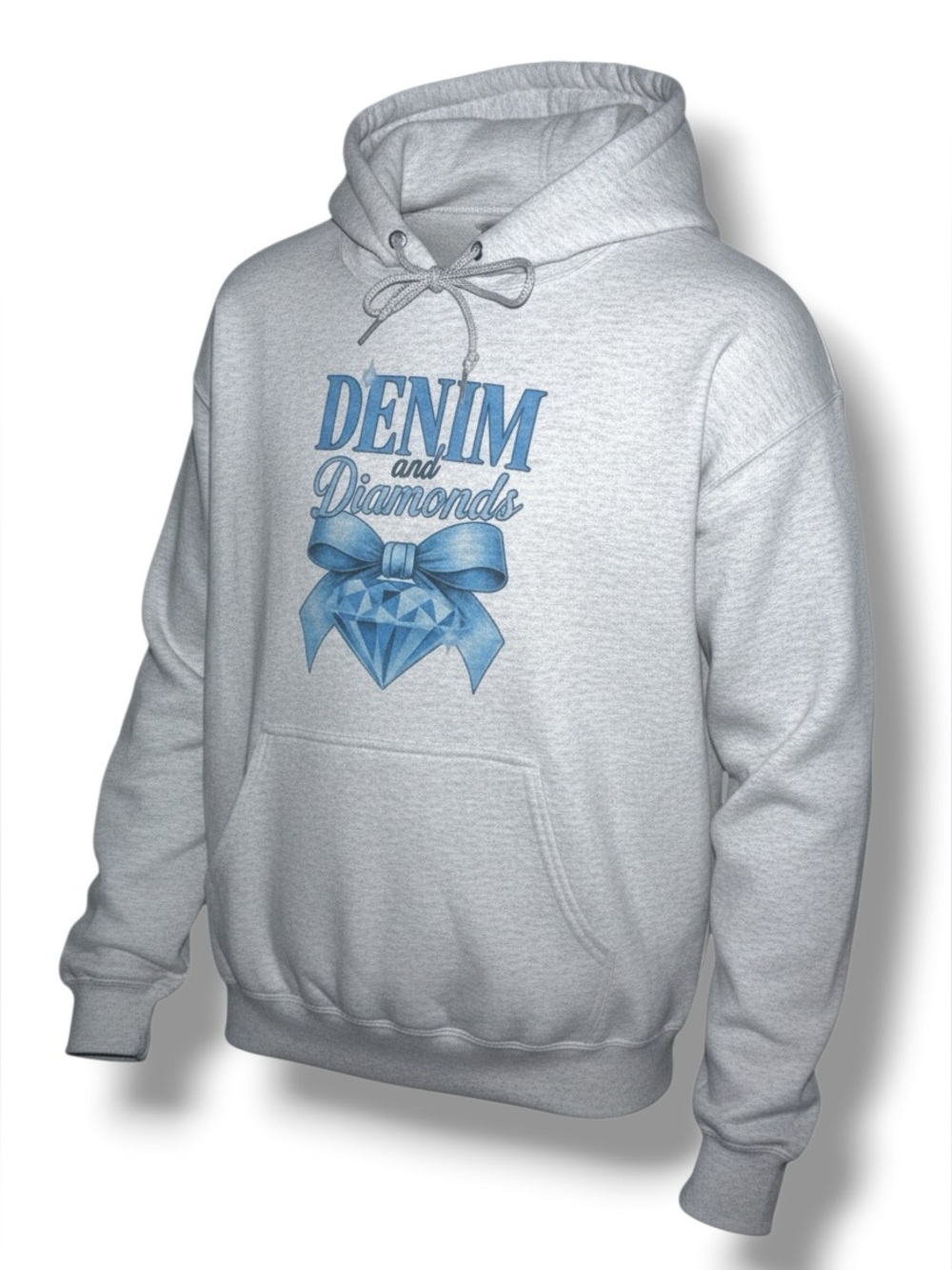 Women SZ L Jerzees Light Gray Hoodie with Blue 'Denim and Diamonds' Graphic NEW
